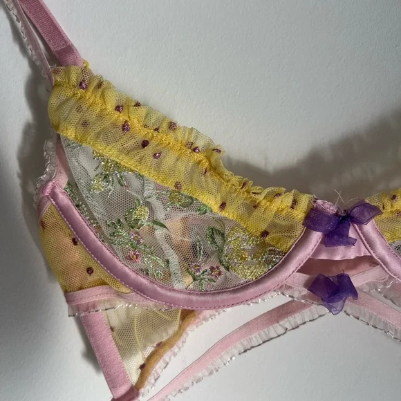 For Love And Lemons Pink and Yellow Lace Bralette - Picture 4 of 8